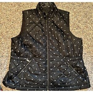 Talbots Black Quilted Vest with White Polka Dots